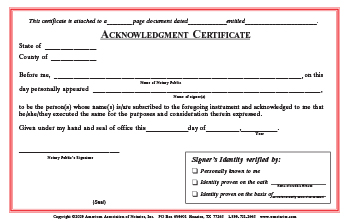 certificate of acknowledgement of notary public